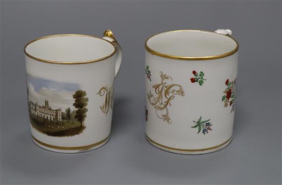 A Chamberlains Worcester topographical mug and an English porcelain mug, early 19th century, H. 8.5 and 9cm